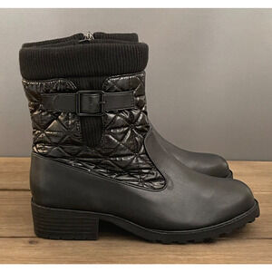 Trotters Women's Berry 2.0 Boots Size 7.5 Black Quilted Block Heel Lug Sole Zip